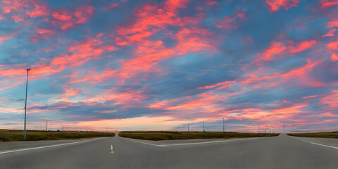 driving on the highway at sunset, road in the middle of nowhere, highway at night