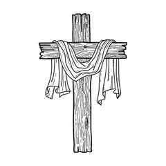 Hand-drawn vector illustration for Easter. Wooden cross. A symbol of the crucifixion and resurrection of the Lord Jesus Christ.