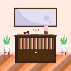 Colored living room with a bar furniture Indoor design Vector