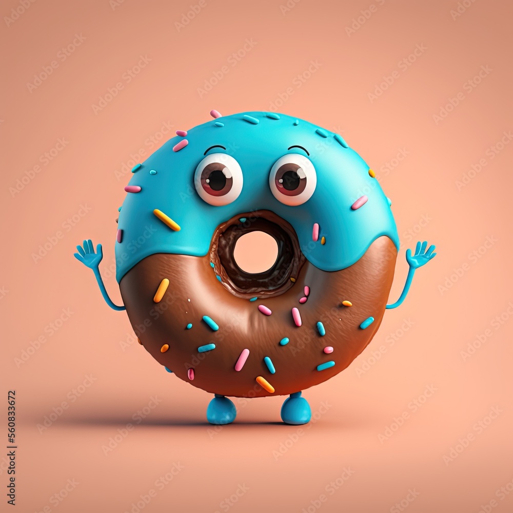 Poster Cute Cartoon Chocolate Donut with Sprinkles (Generative AI)