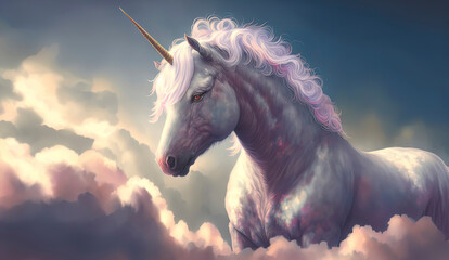 unicorn in the clouds, fantasy art, majestic