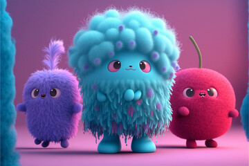 Cute fluffy and colorful creatures