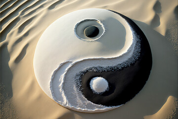 Yin and Yang made in sand - obrazy, fototapety, plakaty