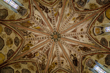 4th century frescoes on the ceiling of a chapel of the La Romieu church in the south of France (Gers)