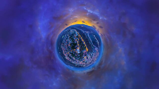 bad dürkheim blue hour airturn in from little planet to the city night aerial
