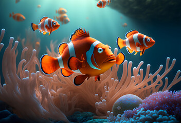 Obraz na płótnie Canvas 123.3D Fish Under Water Digital Art