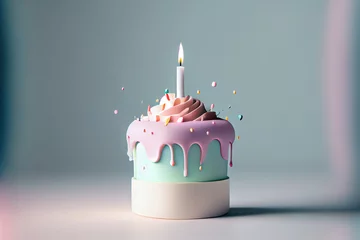 Fotobehang Birthday cake with candles. Illustration Generative AI © olegganko