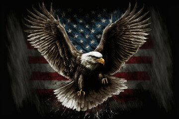 american bald eagle with flag
