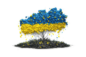 ukraine country flag painted on the white beckground with flowers