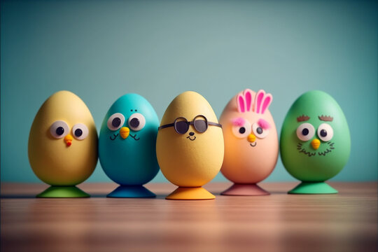 funny eggs, funny, symbol of easter, on the background, created by ai