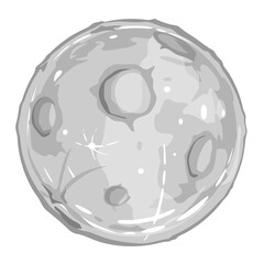 Full moon cartoon with big craters in gray lights, isolated