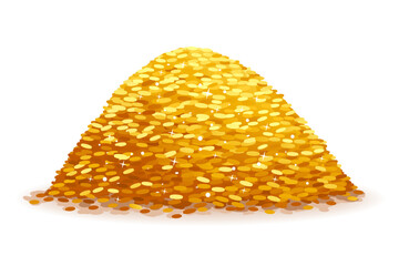 Pile of gold coins, big bright treasure of gold coins illustration on white background, wealth concept