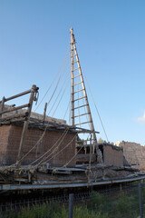 the remains of an ancient wooden ship in the ancient city of Patara