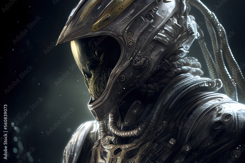 Poster alien in a suit. 3d rendering. generative ai