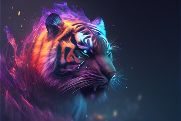 Neon psychic wave tiger animal created with generative ai technology