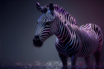 Fototapeta na wymiar Neon psychic wave zebra animal created with generative ai technology
