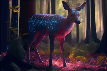 Neon psychic wave deer animal created with generative ai technology