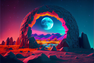 Fototapeta premium a futuristic mountain in space created with generative ai technology