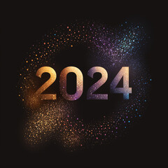 2024 sparkles banner on dark background. Illustration Generative AI