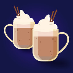 2 cocoa in a glass cup. Drinks vector illustration design