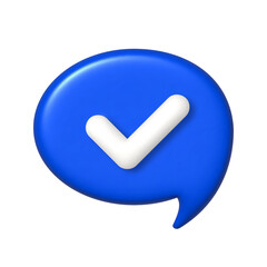 Speech bubble 3D Icon. White check mark on blue bubble. Vector.illustration.