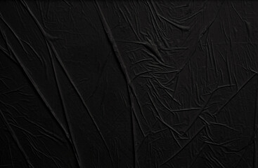 Empty crumpled wet black paper blank texture copy space wall horizontal background.