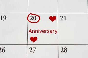 Anniversary message reminder on a calendar