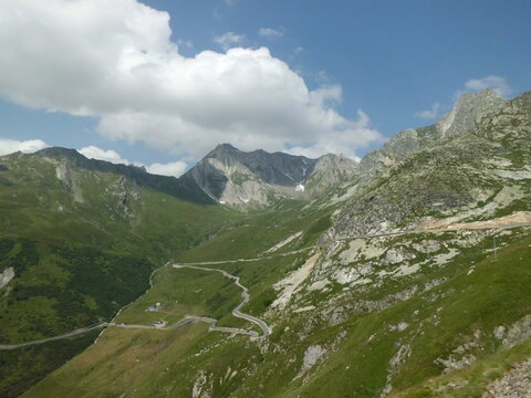 The mountains of the Aosta Valley near the Gran San Bernardo pass, near the village of Valpelline, Italy - July 2012.