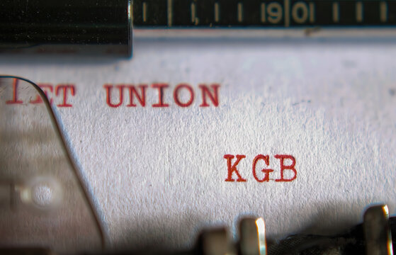 Macro shooting of typewriter red letters "KGB" on paper