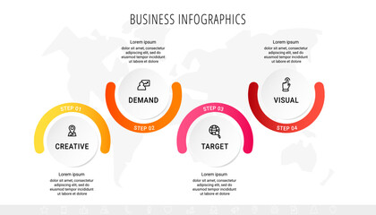 Circle vector infographic template with 4 steps and options for annual reports, presentations, advertising, chart. Modern business illustration.