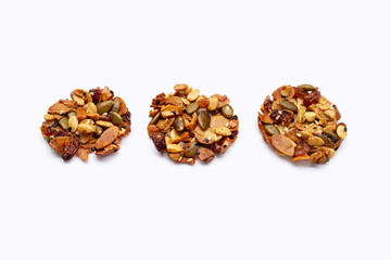 Whole grain cookies on white background.