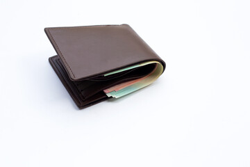 Brown wallet on white background