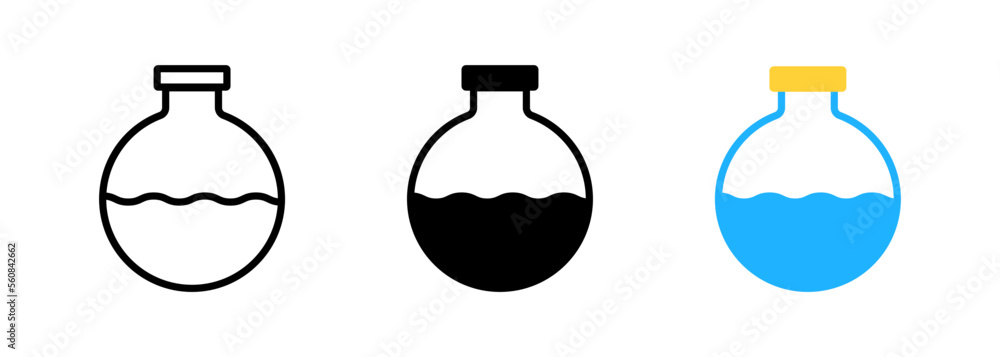 Poster laboratory beaker icon. hemical experiment in flask. hemistry and biology symbol. flask vector illus