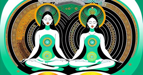 Wallpapers Meditation clolorful illustrations, yoga in 4K High quality 