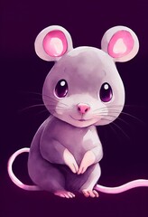 Funny adorable portrait headshot of cute mouse. North American land animal standing facing front. Looking to camera. Watercolor imitation illustration. AI generated vertical artistic poster.