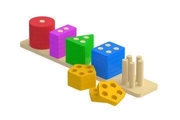 Sorter with geometrical figures for preschool education isolated on white background. Educational logic toys. Montessori games