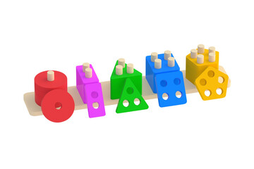 Sorter with geometrical figures for preschool education isolated on white background. Educational logic toys. Montessori games