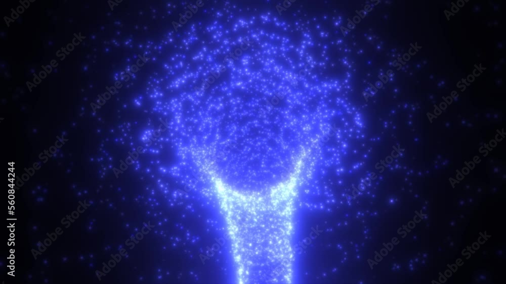 Poster abstract blue tunnel swirling from particles and dots of glowing bright futuristic hi-tech with a bl