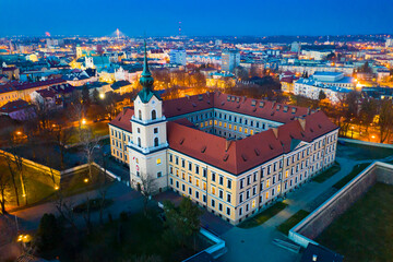 Evening aerial view on the medieval castle Rzeszow. Rzeszow City. Poland. High quality photo