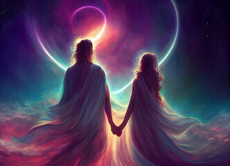 love of souls, spiritual union, valentine , cosmic background, Generative AI