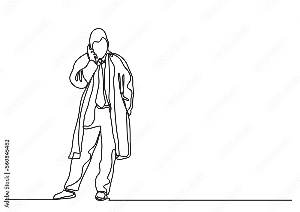 Poster continuous line drawing businessman talking on mobilephone - PNG image with transparent background