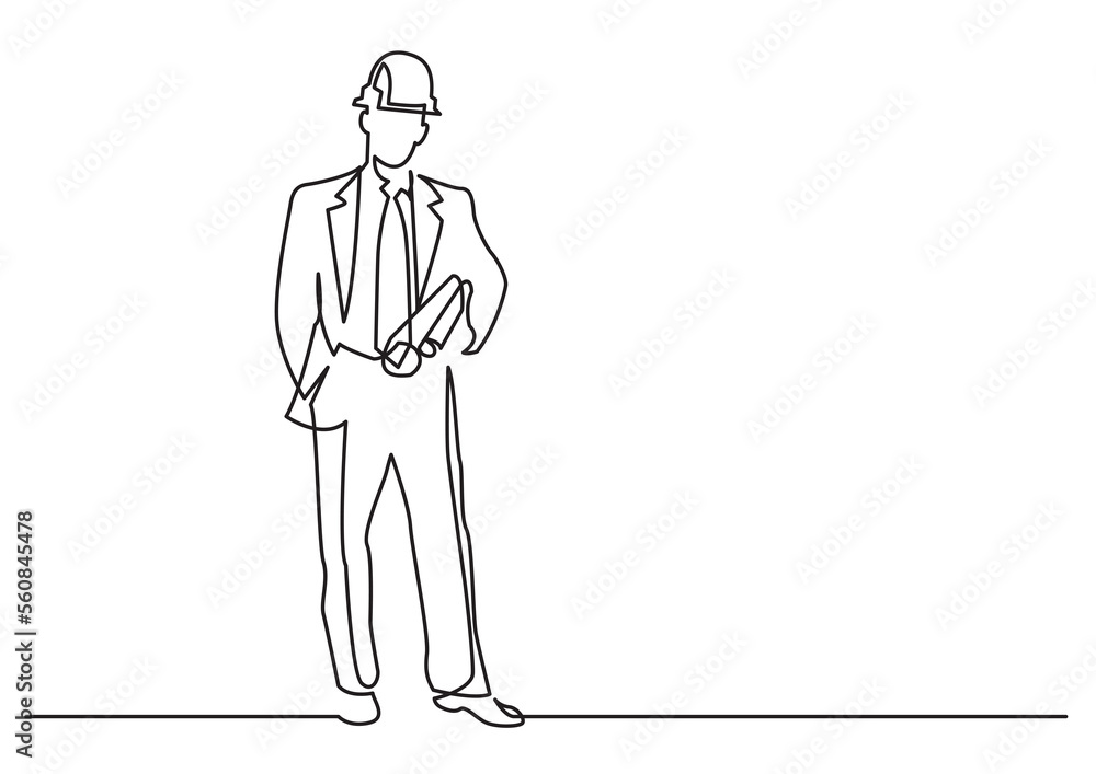 Poster continuous line drawing construction engineer - png image with transparent background