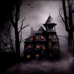 Haunted House - A creepy haunted house with a weathered, vintage look for Halloween and other spooky occasions.