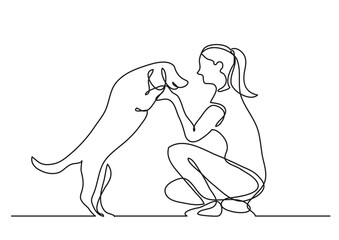 continuous line drawing happy pet lover with dog - PNG image with transparent background - Powered by Adobe