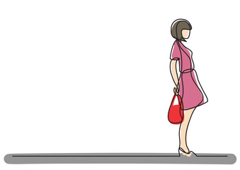 continuous line drawing lonely standing girl colored - PNG image with transparent background
