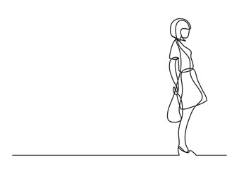 continuous line drawing lonely standing girl - PNG image with transparent background