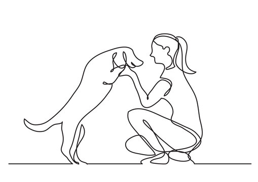 continuous line drawing happy pet lover with dog - PNG image with transparent background