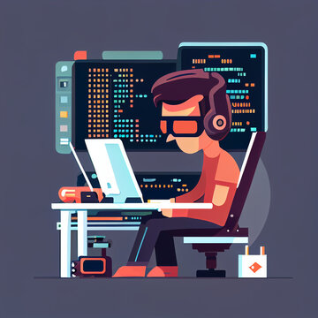 programmer writing code flat illustration
