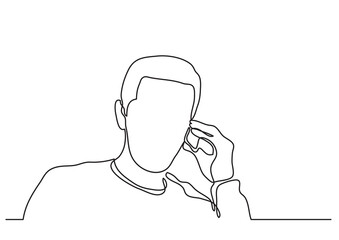 continuous line drawing man talking on cell phone - PNG image with transparent background