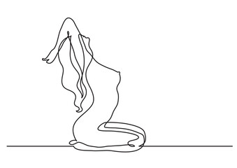 continuous line drawing naked woman sitting on her knees - PNG image with transparent background